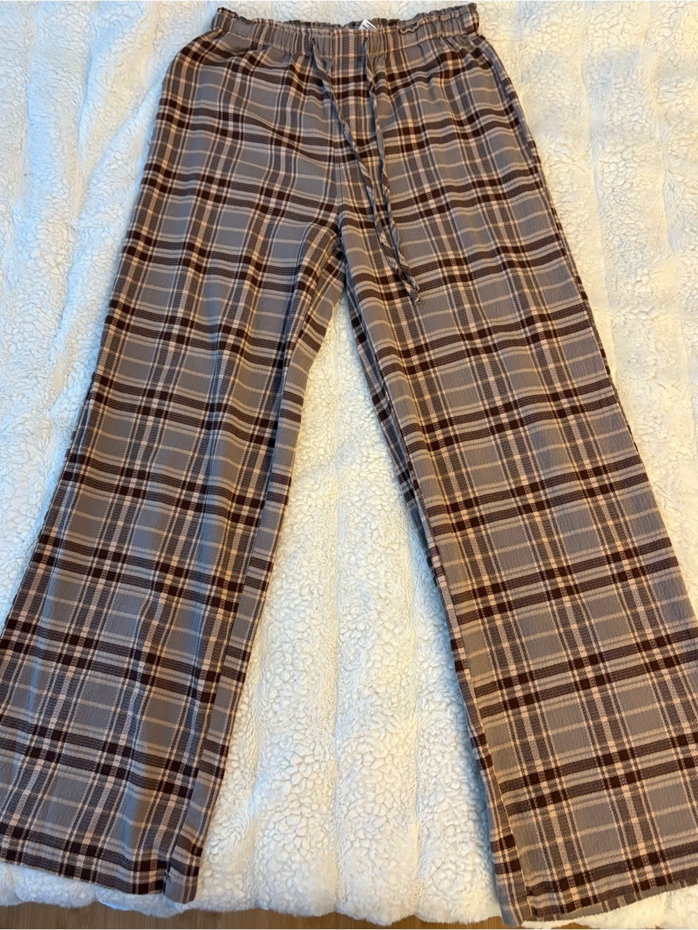 Sincerely Jules Plaid Joggers in Gray and Brown